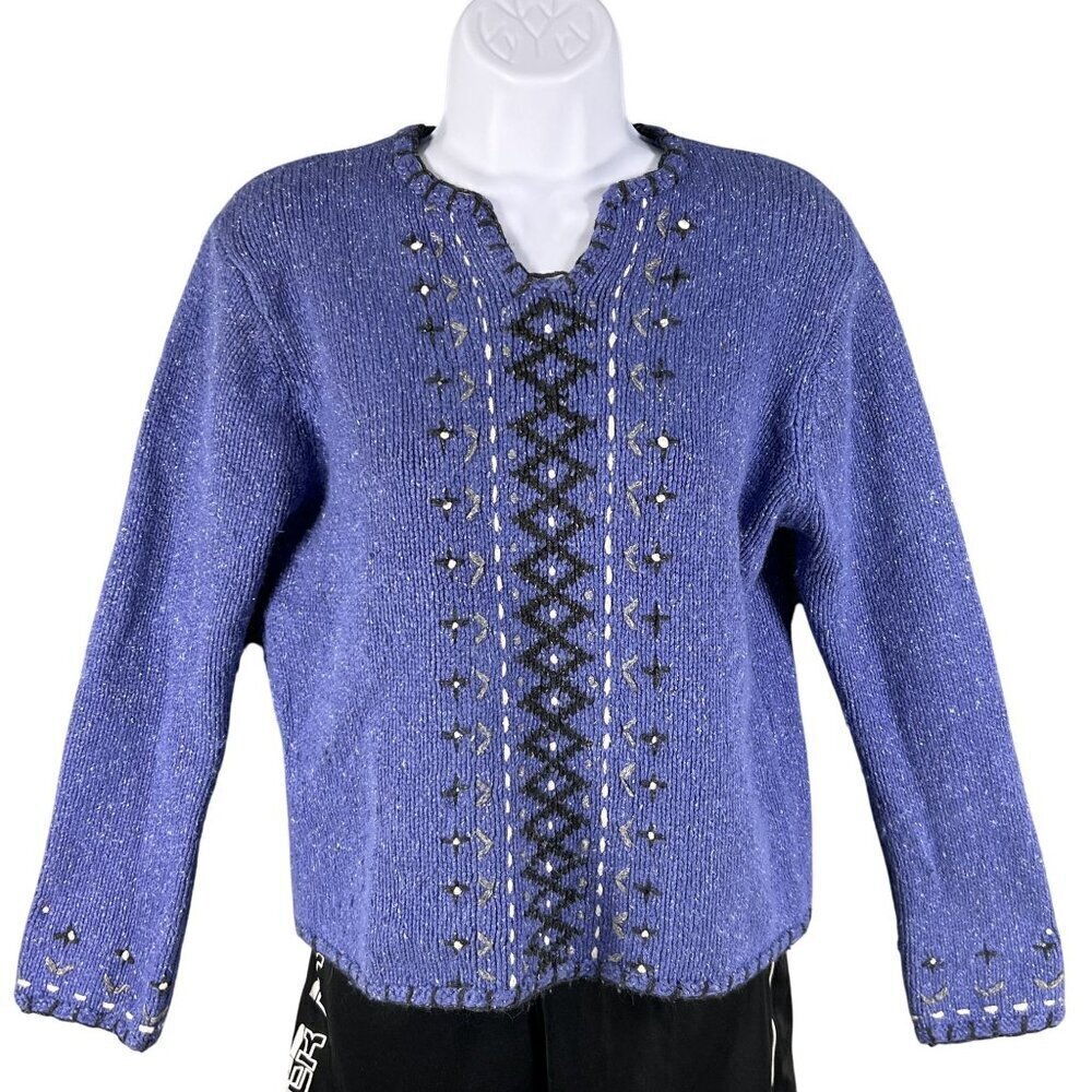 Nomadic Traders Womens S Silk Angora Blend Sweater Embroidered Quiet Luxury